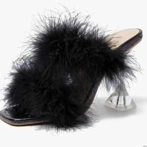 Elegant Black Feathered Women's Heels